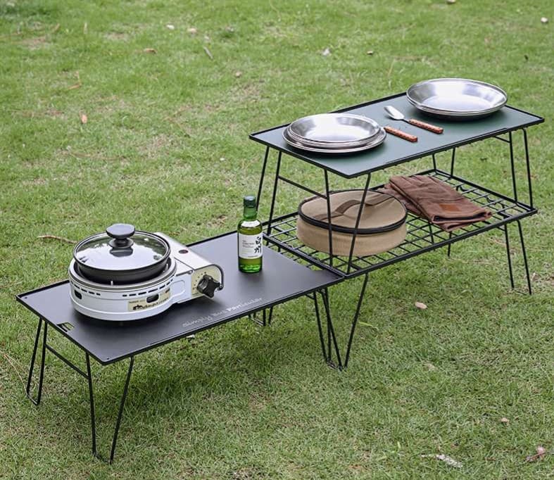 キャンプ用品 軽量折りたたみラック 3セット 天板付き キャンプテーブル