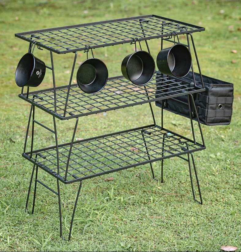 キャンプ用品 軽量折りたたみラック 3セット 天板付き キャンプテーブル