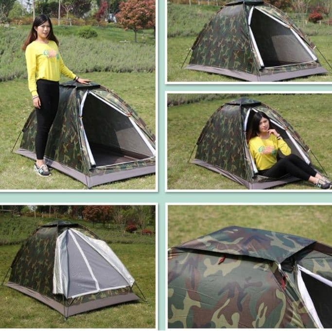 キャンプ用品 迷彩柄コンパクト一人用自立式ドーム型テント