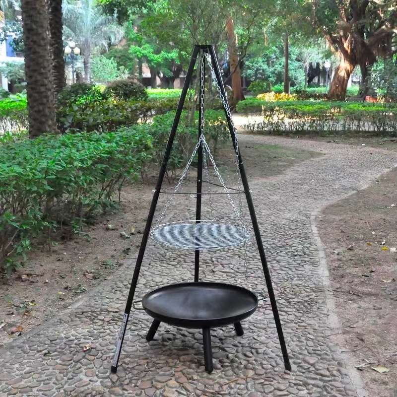 キャンプ用品 三脚式吊り下げ焚き火台セット