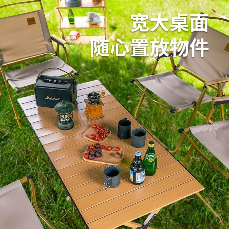 キャンプ用品 大型折りたたみ式ロールトップテーブルと椅子セット
