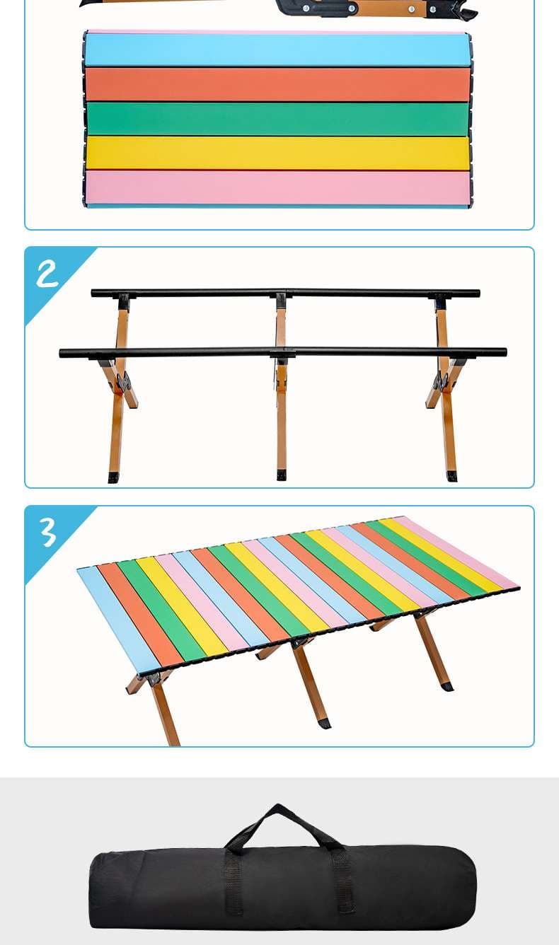 キャンプ用品 虹色ウッドロールテーブル